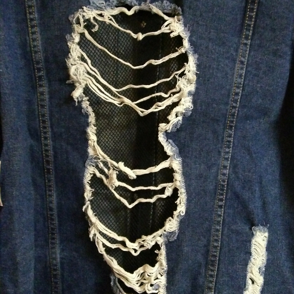 Cute New Rocker Jean Jacket Distressed Plus Size - Picture 3 of 8